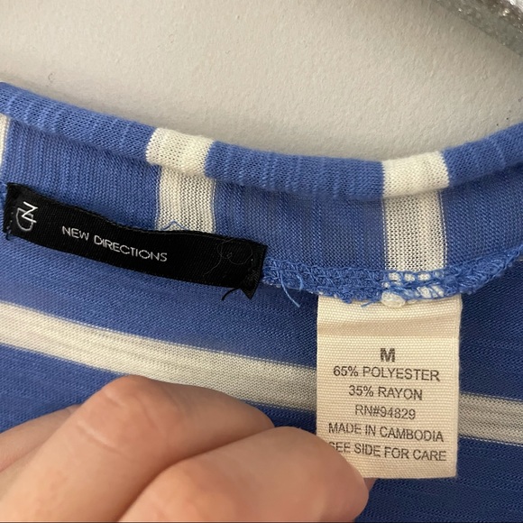 New Directions Blue & White Striped Open Cardigan with 3/4 Length Sleeves - Picture 4 of 8